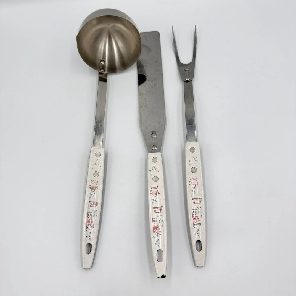 Vintage Floral Handle Serving Set MCM Retro Kitchenware Hostess Set USA